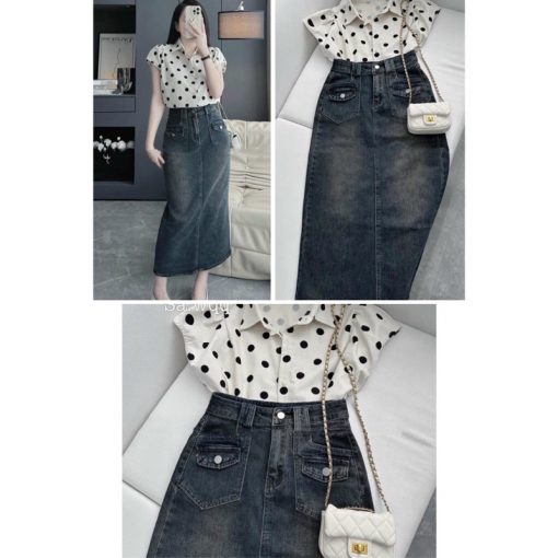 Chân váy jeans denim lưng cao nắp túi hot trend #5040-thoitrangcenter