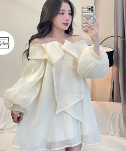 Váy Babydoll Trễ Vai Thắt Nơ To Tay Bồng Xoè - Manyu Dress-thoitrangcenter