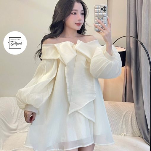 Váy Babydoll Trễ Vai Thắt Nơ To Tay Bồng Xoè - Manyu Dress-thoitrangcenter