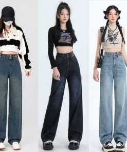 Quần jean bò ống rộng suông xuông nữ jeans cạp cao phong cách style-thoitrangcenter