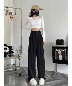 Quần Ống Suông Culottes 2 Khuy Bản Cạp To Ghen Bụng Chất Liệu Không Nhăn-thoitrangcenter