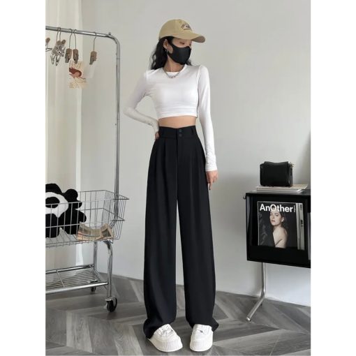 Quần Ống Suông Culottes 2 Khuy Bản Cạp To Ghen Bụng Chất Liệu Không Nhăn-thoitrangcenter