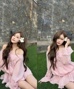 (Sẵn hoả tốc) SET ÁO VOAN TRỄ VAI ĐÍNH NÚT ĐAN DÂY NGỰC + SHORT-thoitrangcenter