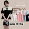 Set nữ BIGSIZE Banamo Fashion bộ đồ nữ áo ngắn tay phối cố thủy thủ đính nơ nổi mix chân váy xếp ly 1916-thoitrangcenter