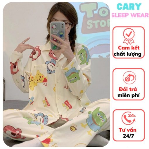 Bộ pijama dài tay chất kate họạt hình siêu xinh bộ ngủ mặc nhà dễ thương CARY-thoitrangcenter