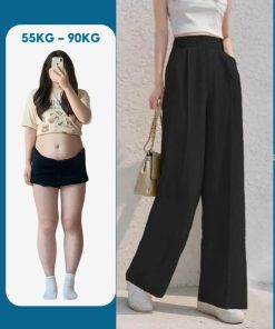 Quần suông ống rộng vải tây cạp cao Bigsize 55kg-85kg