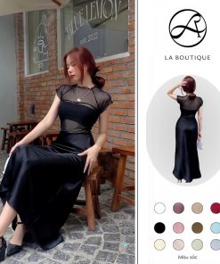 Chân váy lụa dài La Boutique cạp trễ hai lớp cao cấp-thoitrangcenter