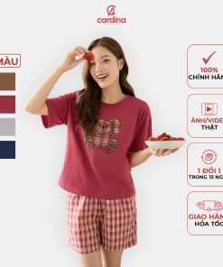 Đồ bộ nữ CARDINA chất liệu cotton thoáng mát hình in nổi bật kế hợp quần thô kẻ trẻ trung 4BCF02-thoitrangcenter