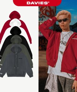 Áo hoodie zip nỉ chân cua DAVIES nam nữ form rộng chính hãng mũ to có khóa kéo nhiều màu D basic I D34-HD7-thoitrangcenter