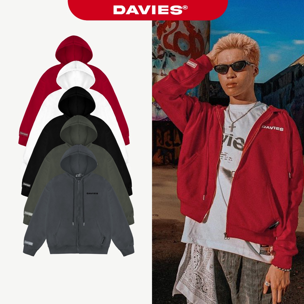 Áo hoodie zip nỉ chân cua DAVIES nam nữ form rộng chính hãng mũ to có khóa kéo nhiều màu D basic I D34-HD7-thoitrangcenter