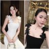 Váy hai dây hoa to váy nữ dự tiệc váy dài váy tiểu thư váy đen váy trắng hàng loại 1 chất đẹp chuẩn mẫu shop HN DESIGN-thoitrangcenter