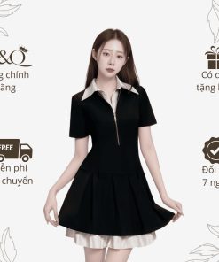 P&Q dx32 | Đầm váy xòe chân váy ngắn vải goothun cổ sơ mi hai lớp có bigsize | P&Q dx32-thoitrangcenter