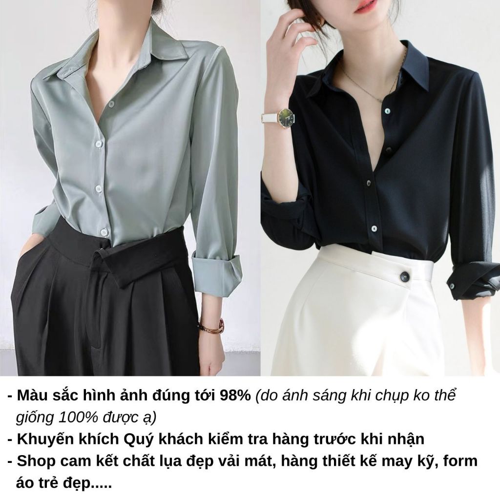 Sơ Mi Lụa Vải Đẹp Mát Dáng Xuông Thanh Lịch Hàng Thiết Kế CHANMINU A03, Sơ Mi Lụa Nữ Đẹp Cổ Đức Tay Dài Hàng Công Sở Đẹp-thoitrangcenter - Ảnh 4