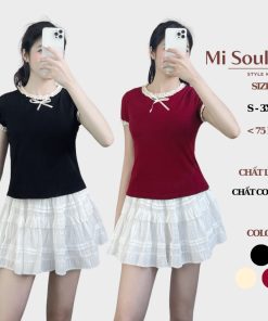 Áo Thun Đính Nơ Viền Ren Chất Liệu Cotton BigSize MiSoul