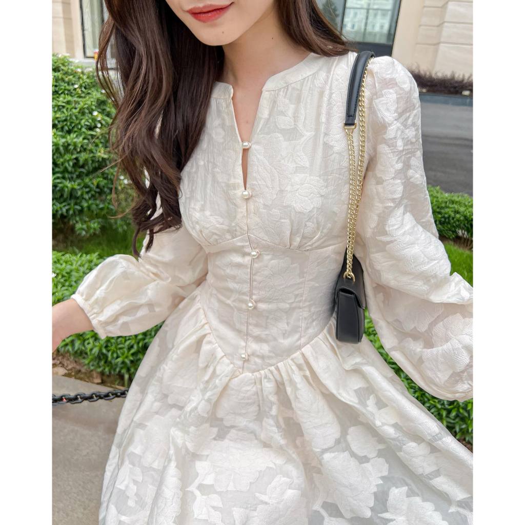 Set váy nữ Lily Dress họa tiết bông hoa in nổi váy dáng xòe, Đầm nữ thời trang chất tơ tằm cao cấp mềm mại điệu đà HEBE-thoitrangcenter - Ảnh 5