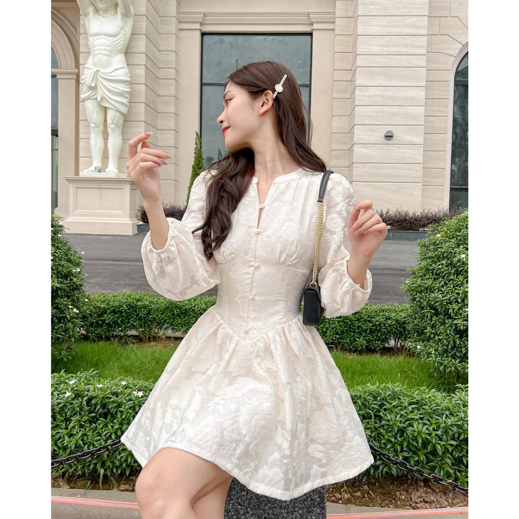 Set váy nữ Lily Dress họa tiết bông hoa in nổi váy dáng xòe, Đầm nữ thời trang chất tơ tằm cao cấp mềm mại điệu đà HEBE-thoitrangcenter - Ảnh 4