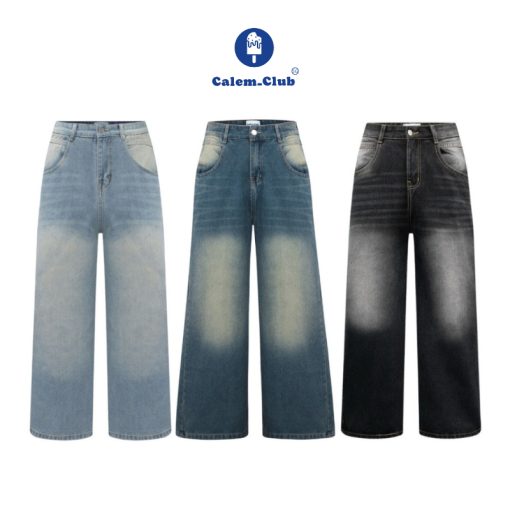 Calem Club - Quần Jeans Wash cạp cao Ống Rộng tôn dáng form thụng unisex-thoitrangcenter