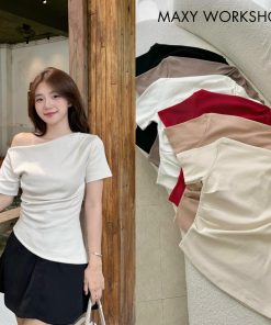 Áo thun ôm tay ngắn xếp ly tà xéo Side Sleeve Tee Maxy Workshop-thoitrangcenter