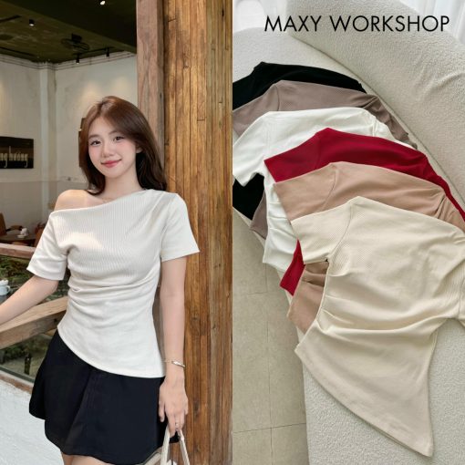 Áo thun ôm tay ngắn xếp ly tà xéo Side Sleeve Tee Maxy Workshop-thoitrangcenter