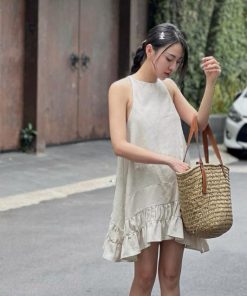 Váy sát nách babydoll đi biển dáng xòe vải linen tưng cao cấp MQ117-thoitrangcenter