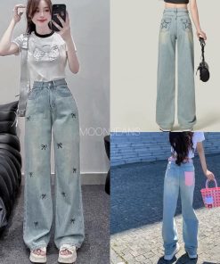 Quần bò ống rộng nữ cạp cao quần jeans ống rộng lưng cao