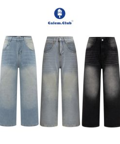 Calem Club - Quần Jeans Wash cạp cao Ống Rộng tôn dáng form thụng unisex nam nữ-thoitrangcenter