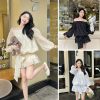 [TAẶNG QUẦN] Bloom Dress Váy trễ vai dáng bí tay bồng dài bo chun hông Đầm thiết kế dự tiệc dây nơ eo-thoitrangcenter