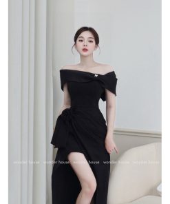 Vivian Dress Wonderhouse Đầm trễ vai dáng dài xếp ly chất vải dày dặn dự tiệc sang chảnh