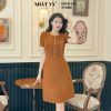Đầm dự tiệc Nhật Vy viền bèo ngực đính nút chất lụa phù hợp công sở dạo phố cafe sang chảnh - D2892-thoitrangcenter