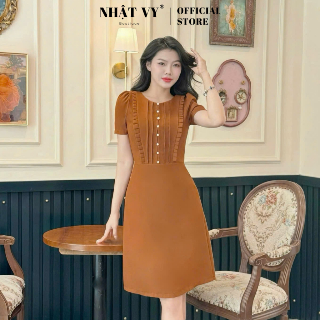Đầm dự tiệc Nhật Vy viền bèo ngực đính nút chất lụa phù hợp công sở dạo phố cafe sang chảnh - D2892-thoitrangcenter
