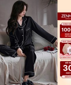 Bộ Ngủ Pijama Dài Tay Thu Đông Lụa Cao Cấp Zen Me Women’s World  PJDD0824-thoitrangcenter