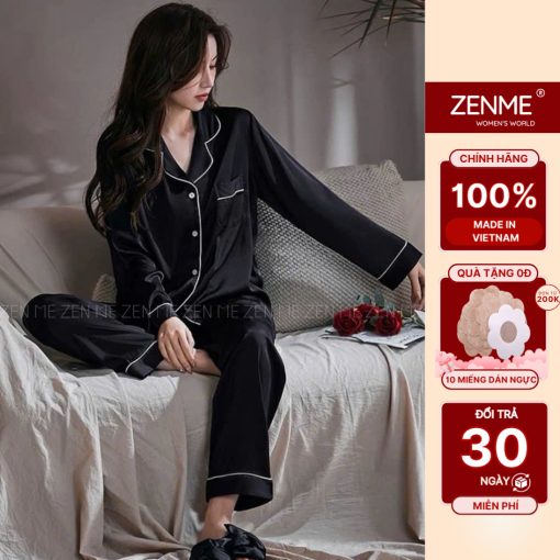 Bộ Ngủ Pijama Dài Tay Thu Đông Lụa Cao Cấp Zen Me Women’s World  PJDD0824-thoitrangcenter