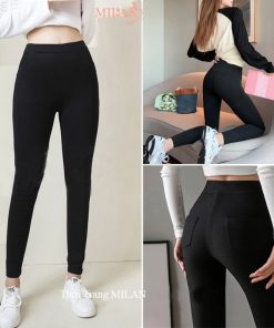 Quần legging dài nữ cạp cao co giãn gen bụng nâng mông ôm sát có túi dáng quần tregging vải cotton dày mặc tập gym yoga-thoitrangcenter