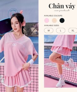 Chân Váy Xếp Li Nữ Ngắn Dáng Xoè ECOCHIC DELINE Logo Thêu Local Brand Màu Đen Hồng Be B079-thoitrangcenter