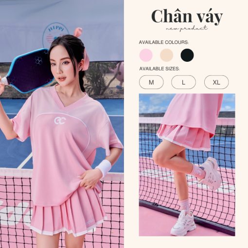 Chân Váy Xếp Li Nữ Ngắn Dáng Xoè ECOCHIC DELINE Logo Thêu Local Brand Màu Đen Hồng Be B079-thoitrangcenter