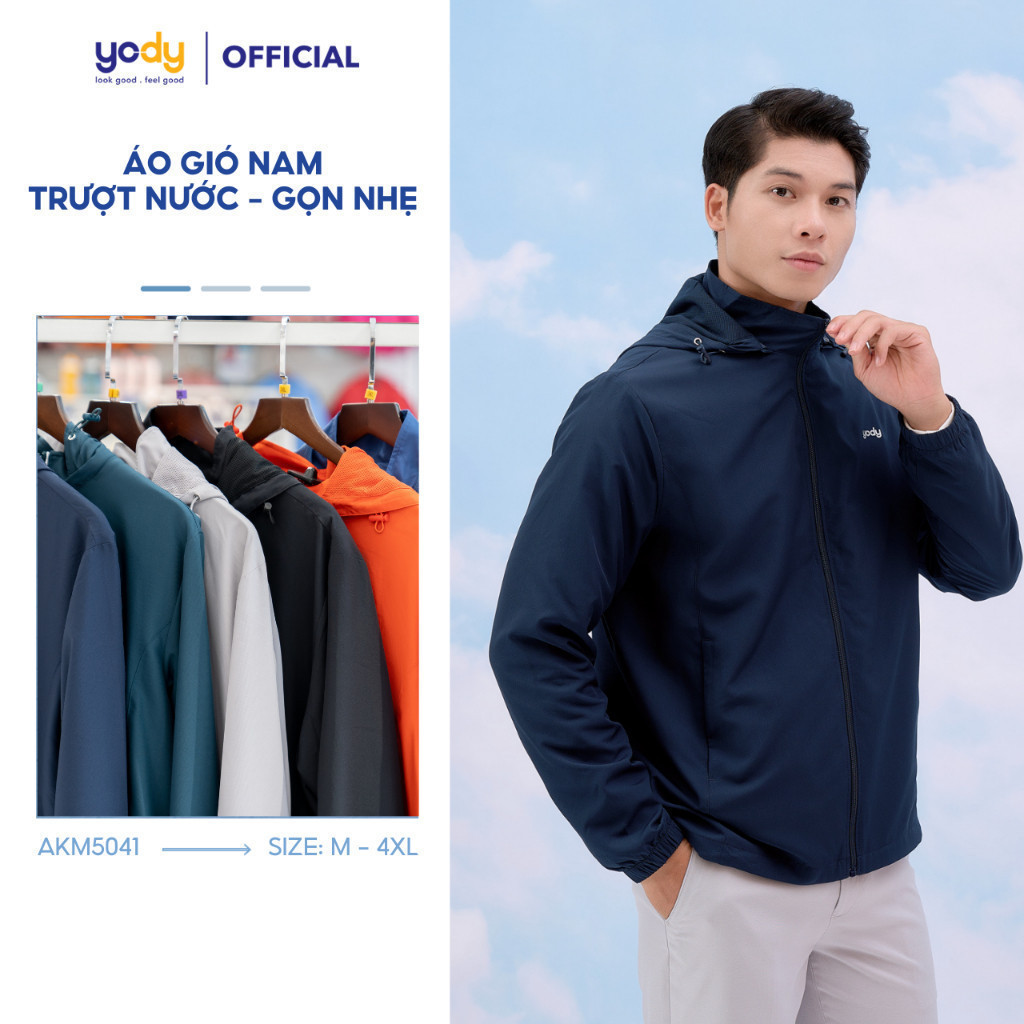Áo gió nam thông minh YODY trượt nước cản gió cản bụi có mũ gấp gọn nhẹ thoải mái khi mặc - AKM5041-thoitrangcenter