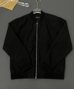 Áo khoác bomber gió nam nữ DSQ đen thân trơn khoá zip bạc ống bo sọc gân lót 2 lớp đơn giản basic