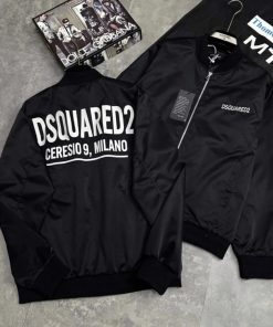 Áo khoác bomber gió nam nữ Dsq2 đen thêu chữ ngực phối in chữ Dsquared2 Ceresio 9 Milano sau lưng DSQINMIALO-thoitrangcenter