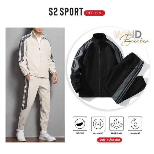 Bộ áo gió nam thể thao S2 SPORT cao cấp quần jogger 2 lớp tráng bạc cản gió