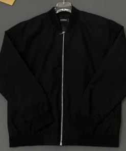 Áo khoác bomber gió nam nữ DSQ đen thân trơn khoá zip bạc ống bo sọc gân lót 2 lớp đơn giản basic 2024-thoitrangcenter