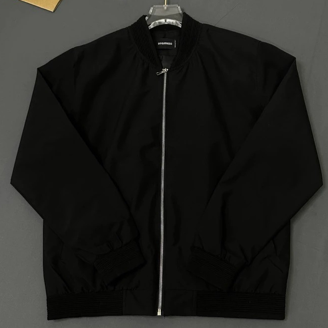 Áo khoác bomber gió nam nữ DSQ đen thân trơn khoá zip bạc ống bo sọc gân lót 2 lớp đơn giản basic 2024-thoitrangcenter