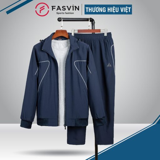 Bộ quần áo gió nam 2 lớp có mũ FASVIN BC24639.HN vải thể thao cao cấp lót vải thun hàng chính hãng-thoitrangcenter