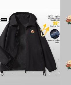 Áo Khoác Gió Nam Nữ Mũ Cao Cấp 2 Lớp PEABOO Mã Flower Gấu In Hình Chống Nước Chống Nắng Form Rộng Kiểu Dáng Unisex-thoitrangcenter