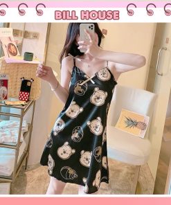 Váy ngủ nữ hai dây dễ thương bigsize chất cotton thun sữa có đệm ngực đuôi xếp li kèm bịt mắt VN02-thoitrangcenter