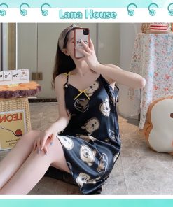 Váy ngủ nữ 2 dây dễ thương big size chất cotton cao cấp có đệm ngực đuôi xếp li kèm bịp mắt VNN02-thoitrangcenter