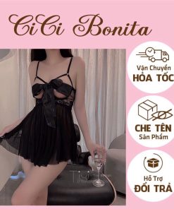 Đầm ngủ ren xuyên thấu thắt nơ