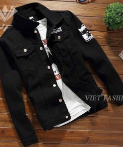 ÁO KHOÁC JEAN NAM CAO CẤP ĐEN IN THÊU CHỮ THỜI TRANG CHẤT LIÊU ĐẸP VIET FASHION-thoitrangcenter