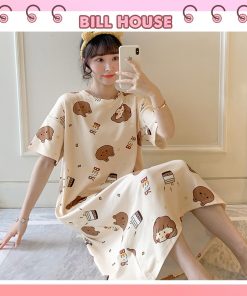 Váy ngủ nữ cộc tay dễ thương dáng suông bigsize chất cotton mềm mát họa tiết hoạt hình VN01-thoitrangcenter