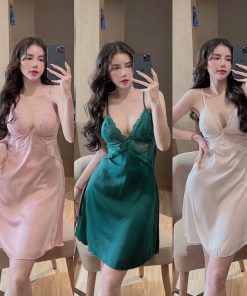 Váy Ngủ 2 Dây Phối Ren Có Mút Ngực Lụa Cực Mát - Đầm Ngủ Sexy Freesize-thoitrangcenter