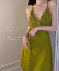 Đầm Ngủ Hai Dây Vải Lụa Mỏng Phối Ren Có Mút Đệm Ngực Thời Trang Mùa Hè Quyến Rũ Cho Nữ-thoitrangcenter